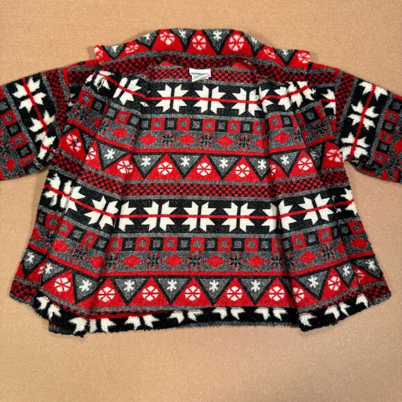 Vintage Red Black Snowflake Pattern Button Fleece Jacket Women’s Medium USA Made - Picture 4 of 8
